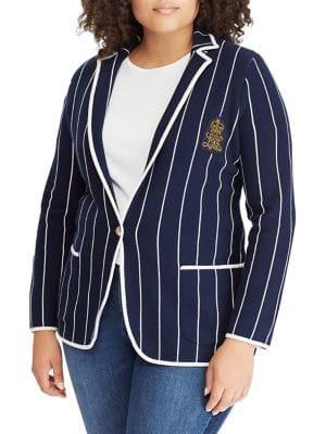 Lauren Ralph Lauren Plus Bullion Patch Striped Blazer
