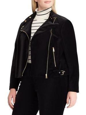 Lauren Ralph Lauren Plus Velvet Moto Jacket