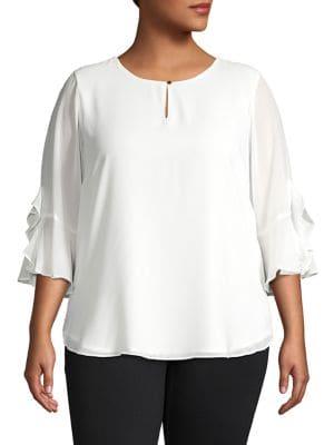 Calvin Klein Plus Ruffle-sleeve Keyhole Blouse