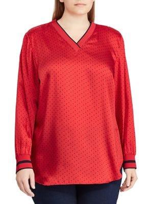 Lauren Ralph Lauren Plus Polka Dot V-neck Top