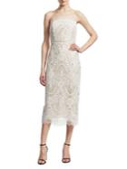 Badgley Mischka Platinum Strapless Lace Cocktail Dress