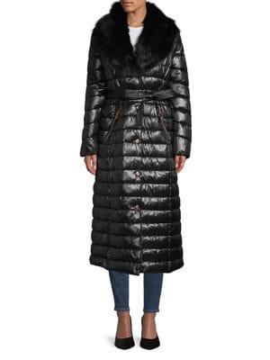 Karl Lagerfeld Paris Faux Fur Trim Longline Down Puffer Coat