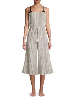 Elan Striped Self-tie Cotton & Linen Jumpsuit