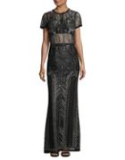 Marchesa Notte Embroidered Floor-length Column Gown
