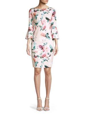 Calvin Klein Floral Boatneck Bell-sleeve Dress