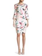 Calvin Klein Floral Boatneck Bell-sleeve Dress