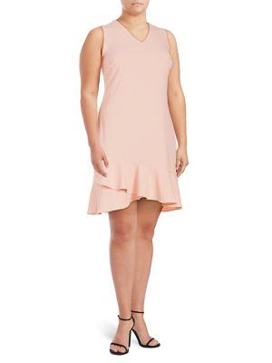 Calvin Klein Plus V-neck Ruffled Hem Dress