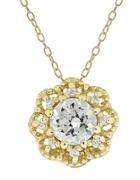 Lord & Taylor Cubic Zirconia Round Pav Pendant Flower Necklace