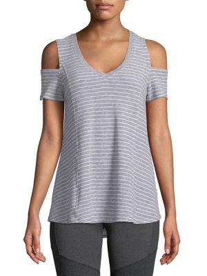 Calvin Klein Performance V-neck Cold-shoulder Stripe Top