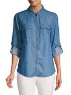 Michael Michael Kors Petite Roll-tab Sleeve Zip-up Shirt