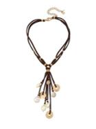 Lord Taylor Brown Suede And Faux-pearl Y-necklace