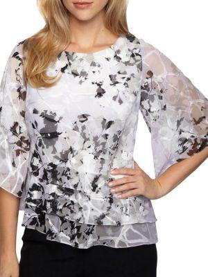 Alex Evenings Printed Chiffon Tiered Blouse