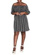 City Chic Plus Stripe Play Off-the-shoulder Dress