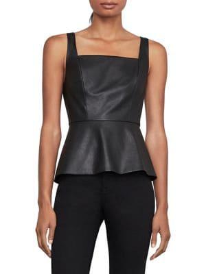 Bcbgmaxazria Sleeveless Faux Leather Peplum Top