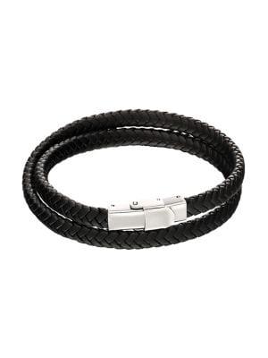 Fred Bennett Double Row Stainless Steel & Leather Bracelet