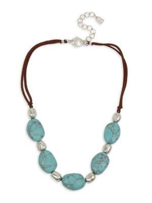 Robert Lee Morris Soho Turks & Beads Silvertone, Turquoise And Leather Necklace
