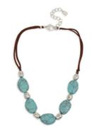 Robert Lee Morris Soho Turks & Beads Silvertone, Turquoise And Leather Necklace