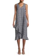 Lord & Taylor Plus Linen Gingham Ruffle Dress