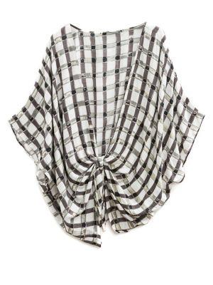 Collection 18 Watercolor Gingham Kimono-style Cape