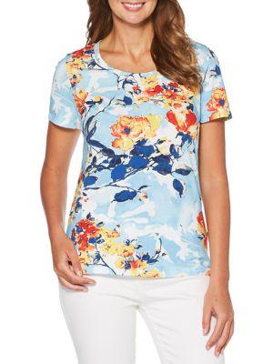 Rafaella Bejeweled Floral Short-sleeve Tee