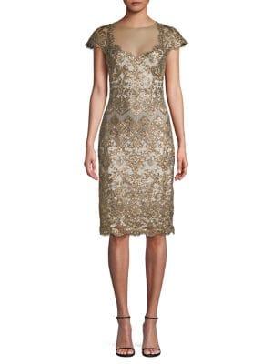 Tadashi Shoji Cap Sleeve Sequin Lace Sheath Dress