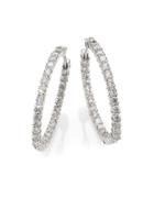 Roberto Coin Diamond & 18k White Gold Hoop Earrings- 1.2in