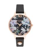 Olivia Burton Bejeweled Florals Stainless Steel & Leather-strap Watch