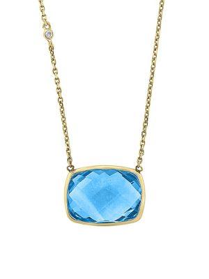 Effy Ocean Blue Diamond, Blue Topaz & 14k Yellow Gold Pendant Necklace