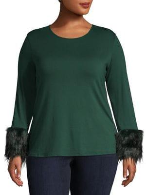 Vince Camuto Plus Crewneck Faux-fur Cuffed Top