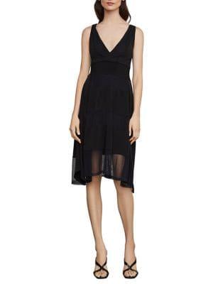 Bcbgmaxazria Striped Mesh Faux Wrap Dress