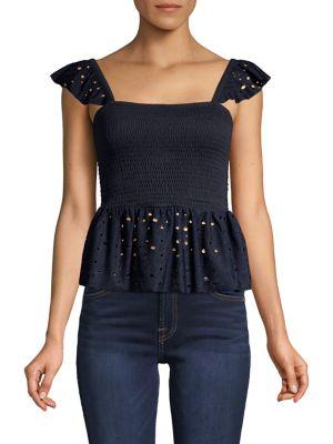 Vero Moda Sally Smocked Eyelet Peplum Top