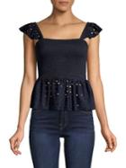 Vero Moda Sally Smocked Eyelet Peplum Top