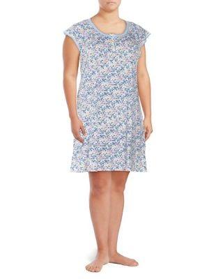Miss Elaine Plus Short-sleeve Floral Night Gown