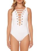 Bleu By Rod Beattie Grommeted Plunging Swimsuit