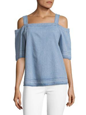 Calvin Klein Jeans Let Down Chambray Cold-shoulder Top
