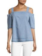 Calvin Klein Jeans Let Down Chambray Cold-shoulder Top