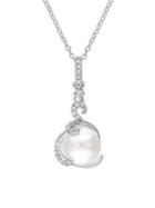 Sonatina Sterling Silver, 8.5-9mm Pearl & Diamond Pendant Necklace