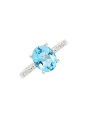 Lord & Taylor Sterling Silver, Diamond And Blue Topaz Ring