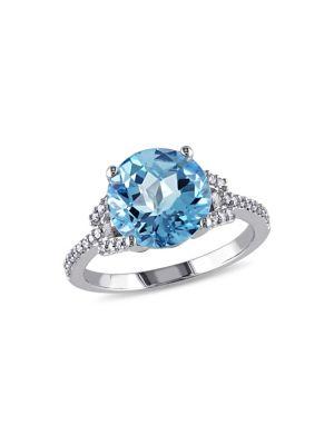 Sonatina 14k White Gold, Swiss Blue Topaz & Diamond Cocktail Ring