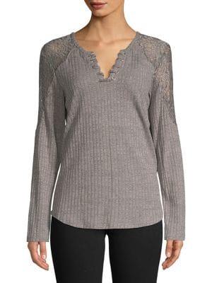 Democracy Textured Lace-trimmed Top