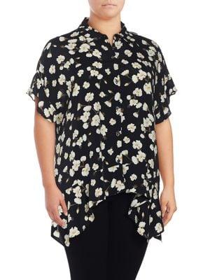 Lord & Taylor Plus Sofia Floral Asymmetric Shirt
