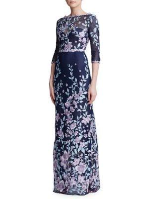 Marchesa Notte Embroidered Floral Gown