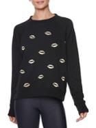 Betsey Johnson Scattered Lips Embroidered Pullover