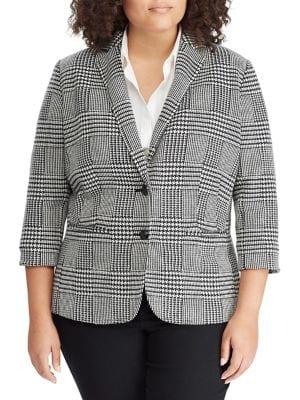 Lauren Ralph Lauren Plus Glen Plaid Knit Jacquard Blazer
