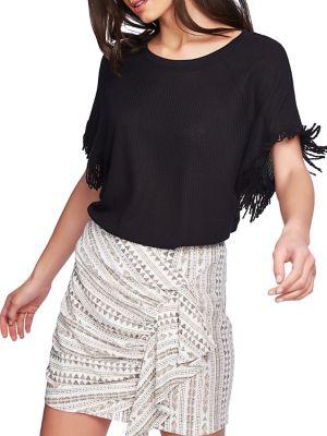 1.state Textured Fringe Raglan-sleeve Top
