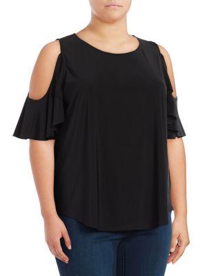 Karen Kane Plus Ruffled Cold-shoulder Top