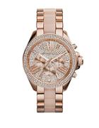 Michael Kors Ladies Wren Rose Goldtone Glitz Chronograph Watch