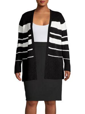 Calvin Klein Plus Multi-striped Open Front Cardigan