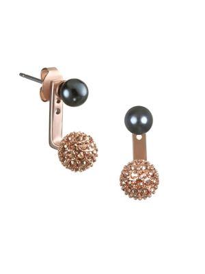 Karl Lagerfeld Pave & Faux Pearl Swarovski Crystals Jacket Earrings