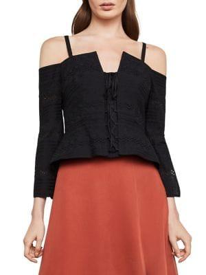Bcbgmaxazria Striped One-shoulder Embroidered Top